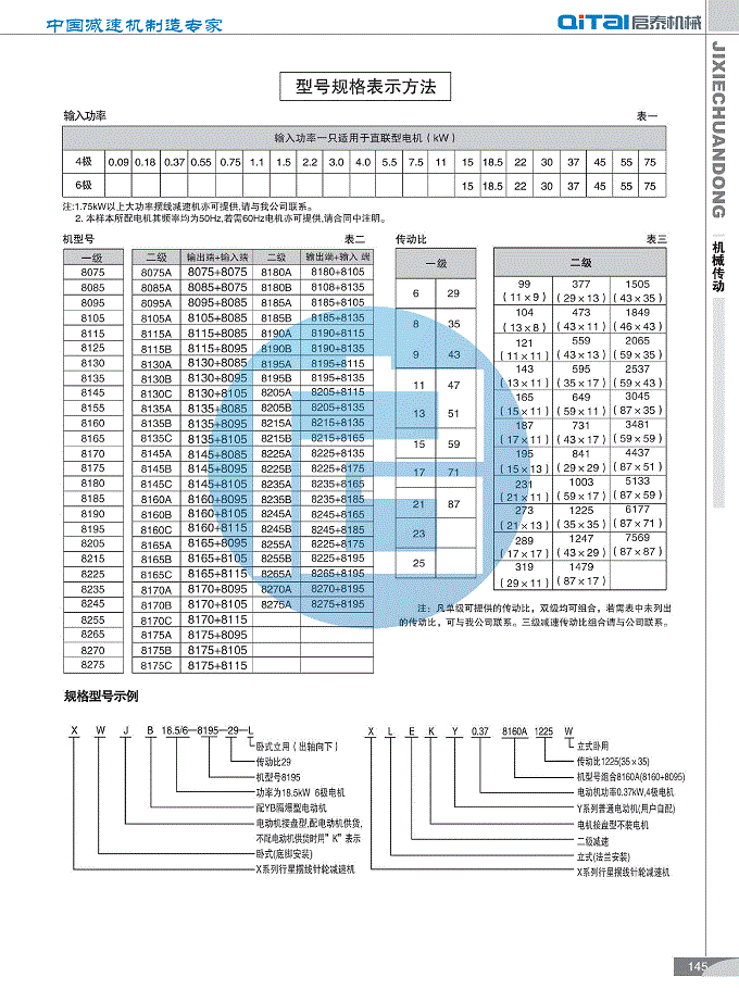 8000系列摆线针轮减速机型号参数
